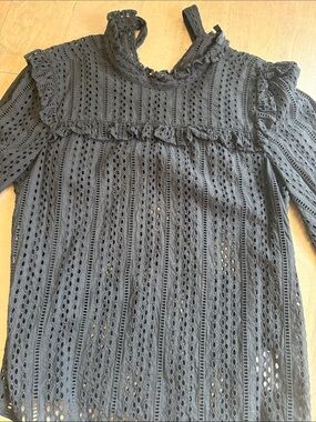Madewell Black Lace Eyelet Ruffle-Yoke Tunic size small